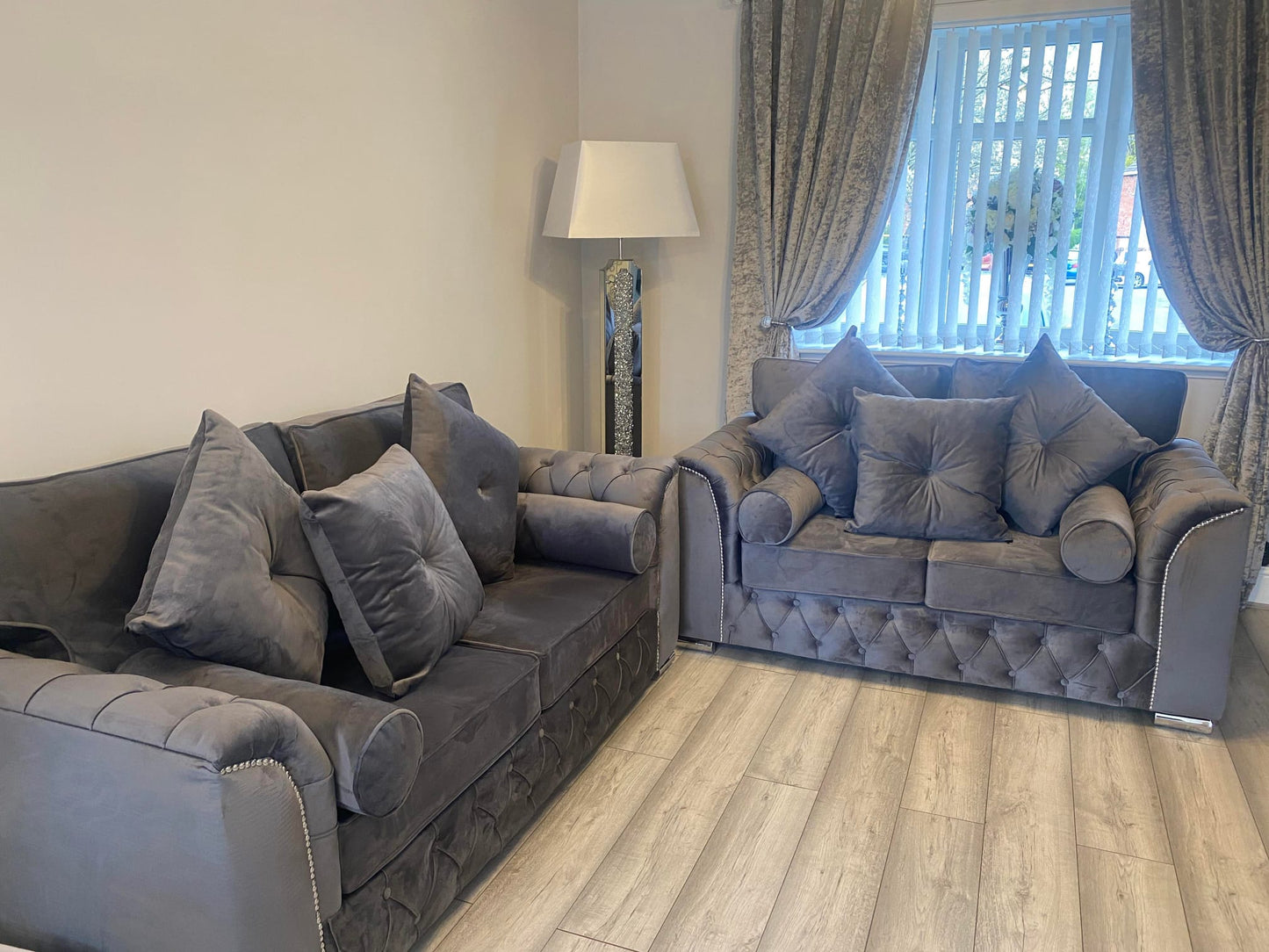 3+2 Malibu- Fullback Grey + 2 Bolster Cushions - Sofa Empire UK