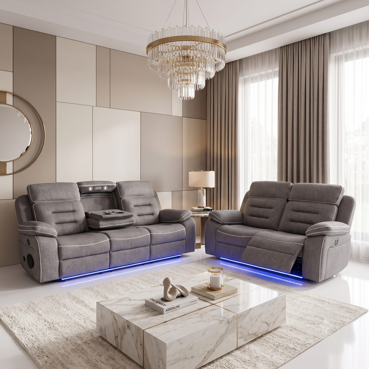 Monza 3 + 2 Seater Premium Tech Leather Electric Recliner Sofa Set