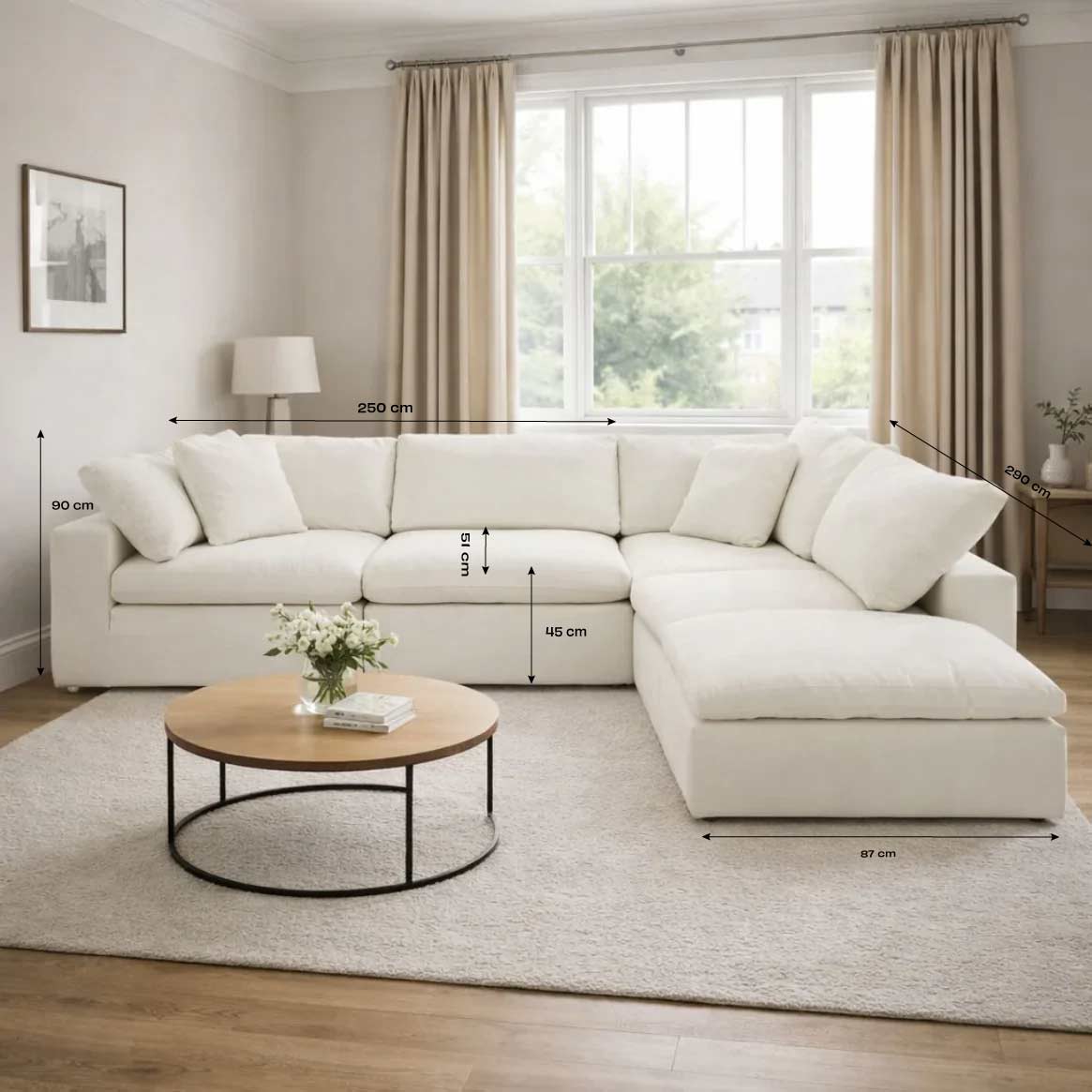 Mayfair L Shape Open End Sofa + Foot Stool - Modular