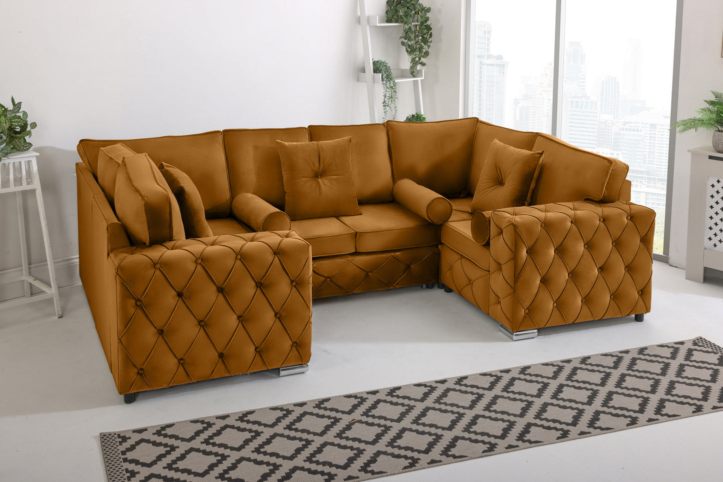 Milton U Shape Sofa Fullback - Plush Velvet