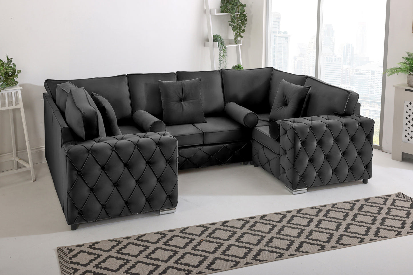 Milton U Shape Sofa Fullback - Plush Velvet
