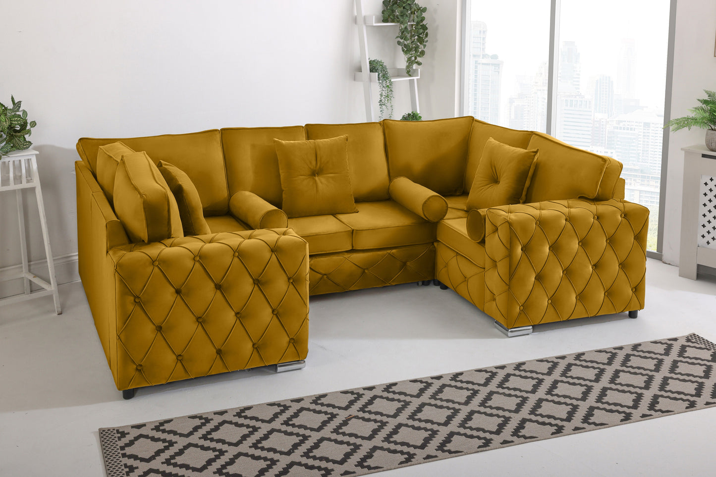Milton U Shape Sofa Fullback - Plush Velvet