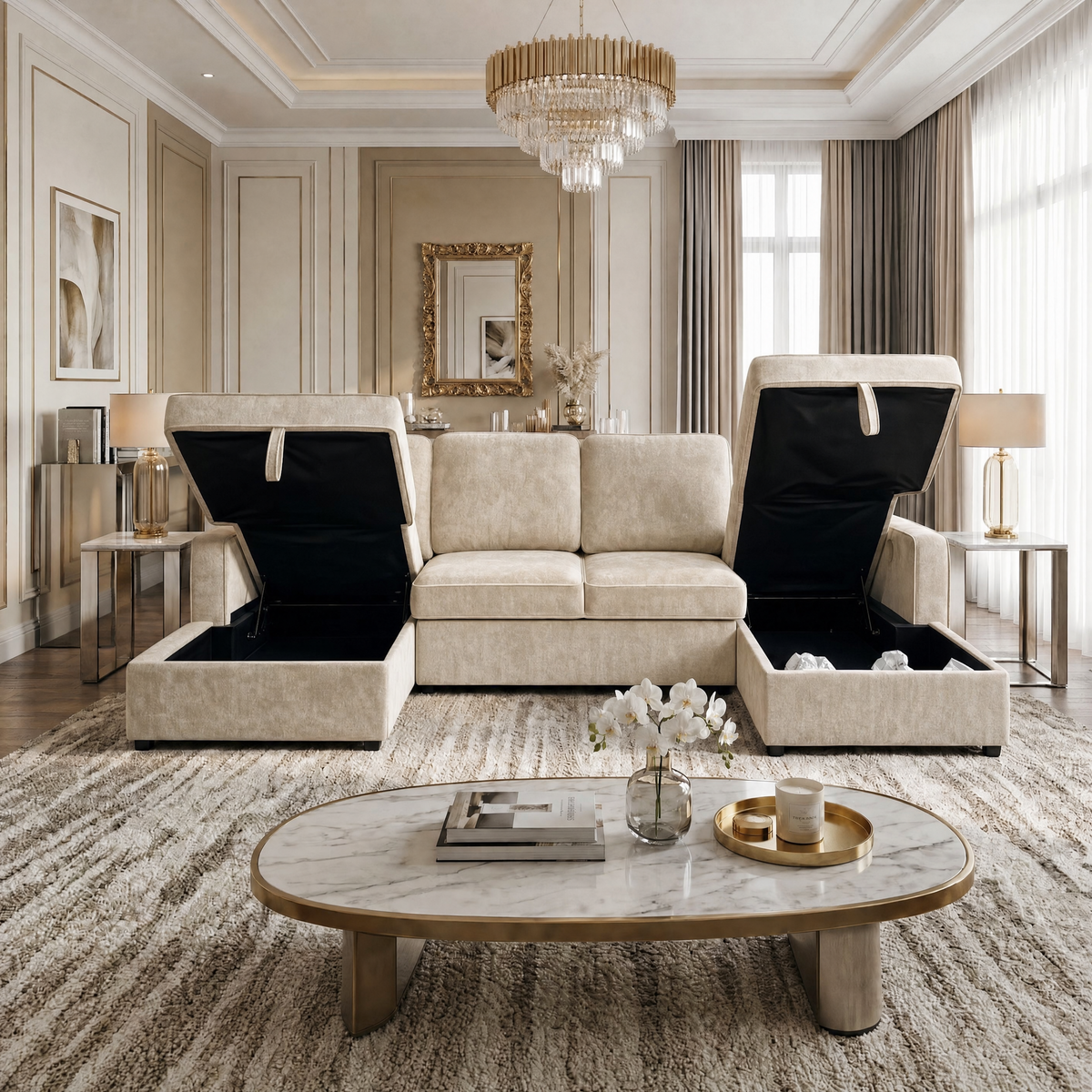 Rovello U-Shape Double Storage Sofa Bed
