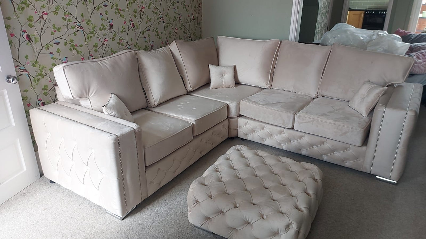 Milano Corner & Footstool - Fullback Cream - Sofa Empire UK