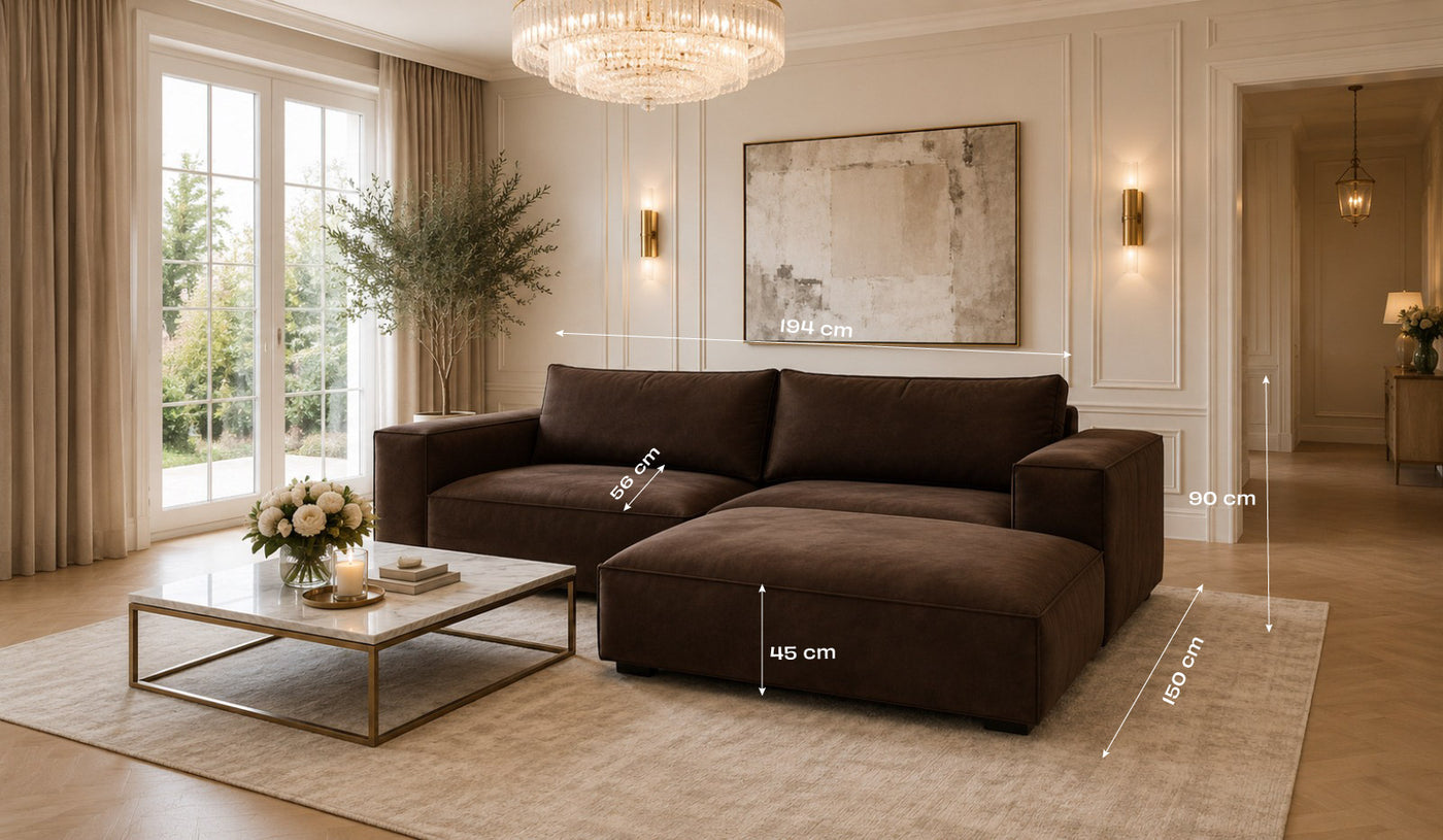 Chester Luxe Medium Left/Right Corner Sofa Footstool End - Modular dimensions