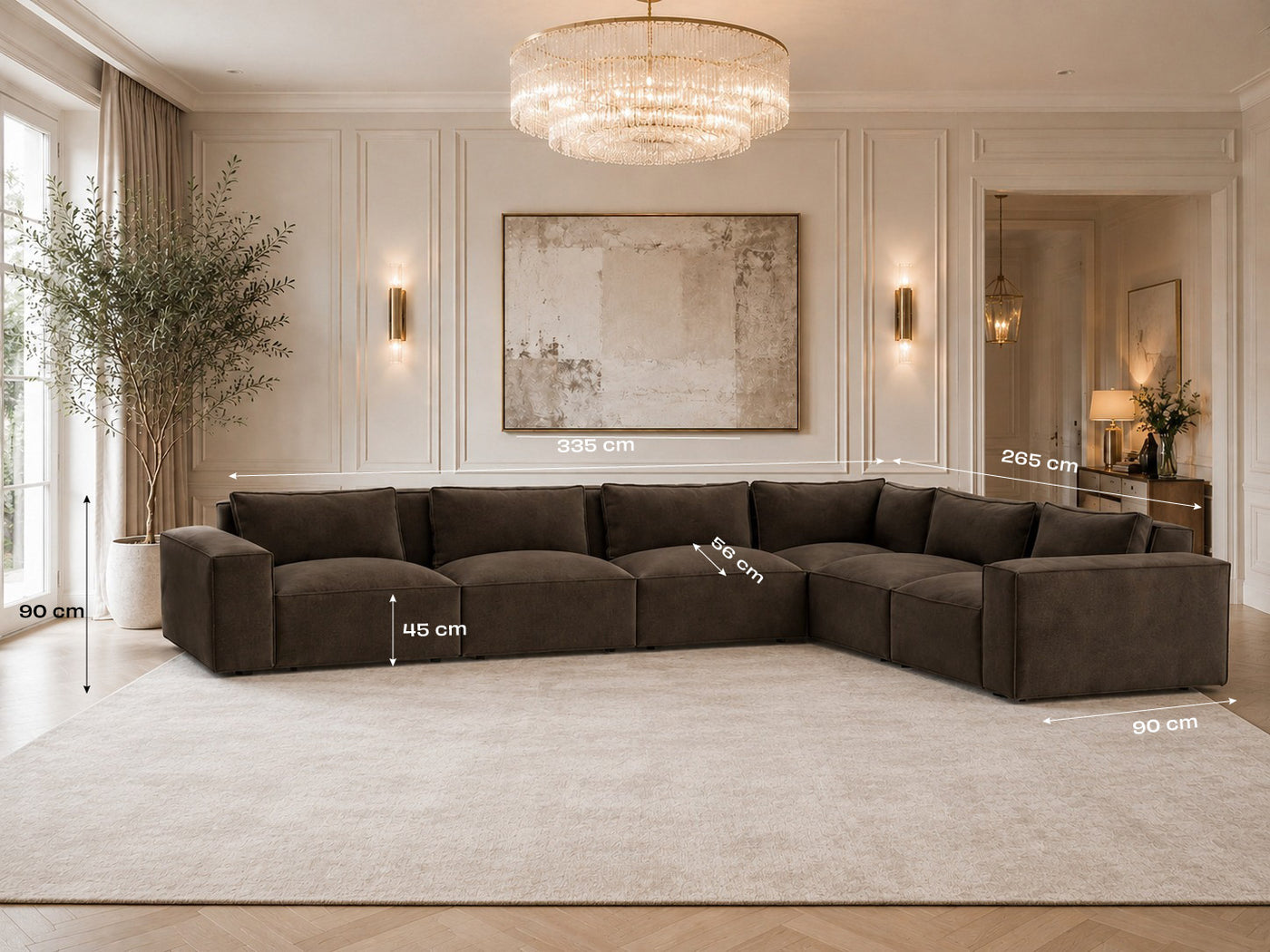 Chester Luxe Left/Right Corner Sofa Closed End - Modular dimensions