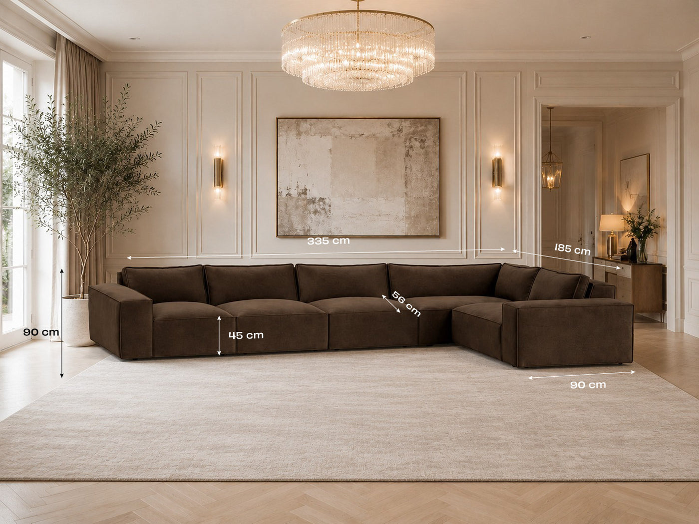 Chester Luxe Large Left/Right Corner Sofa Closed End - Modular dimensions