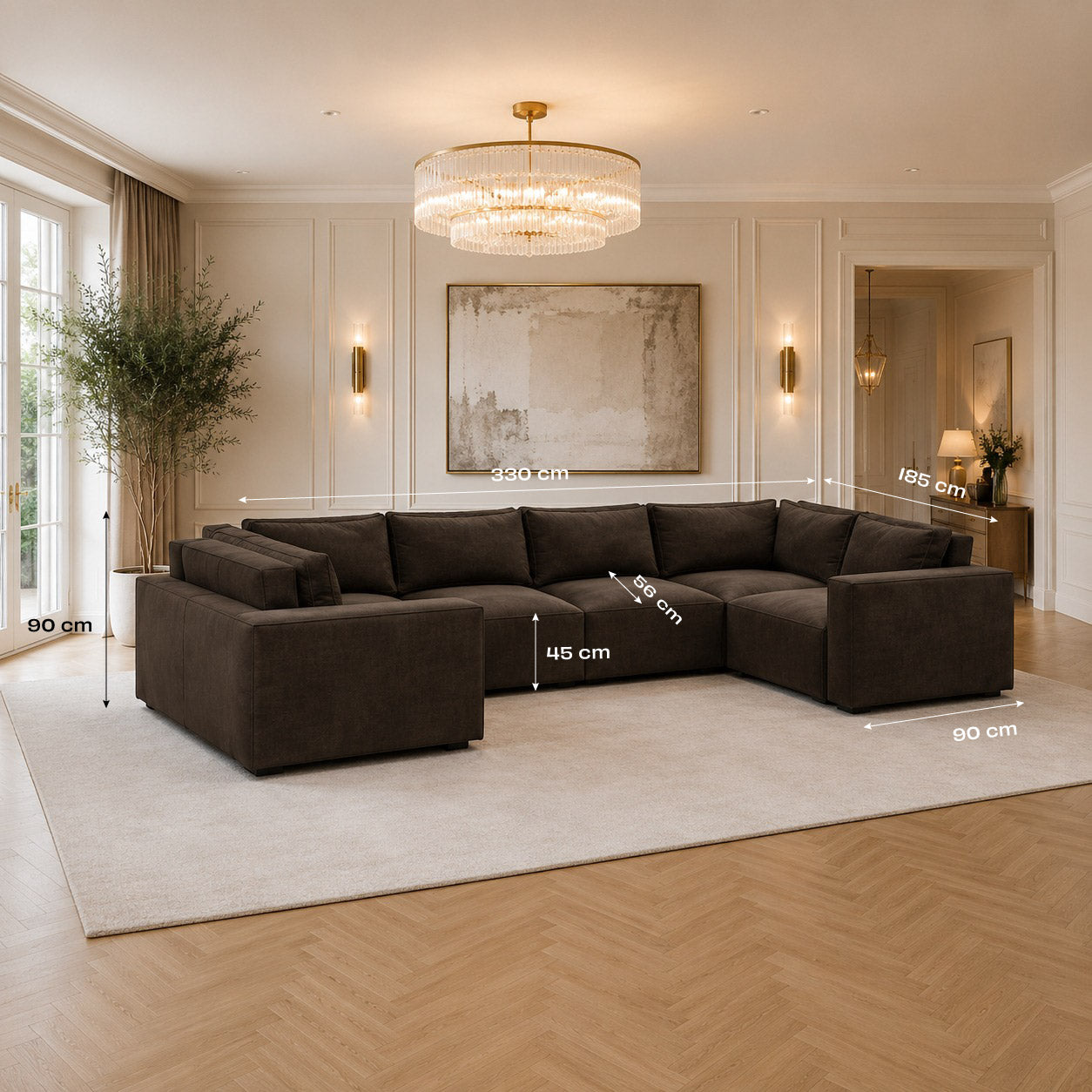 Chester Luxe XL U Shape Open End  - Modular dimensions