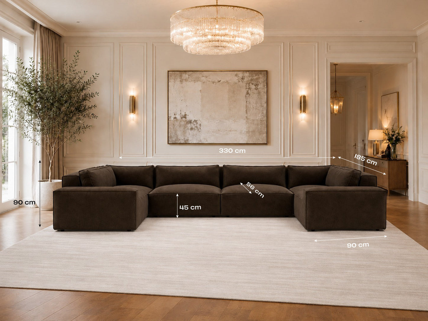 Chester Luxe XL U Shape Closed End - Modular dimensions