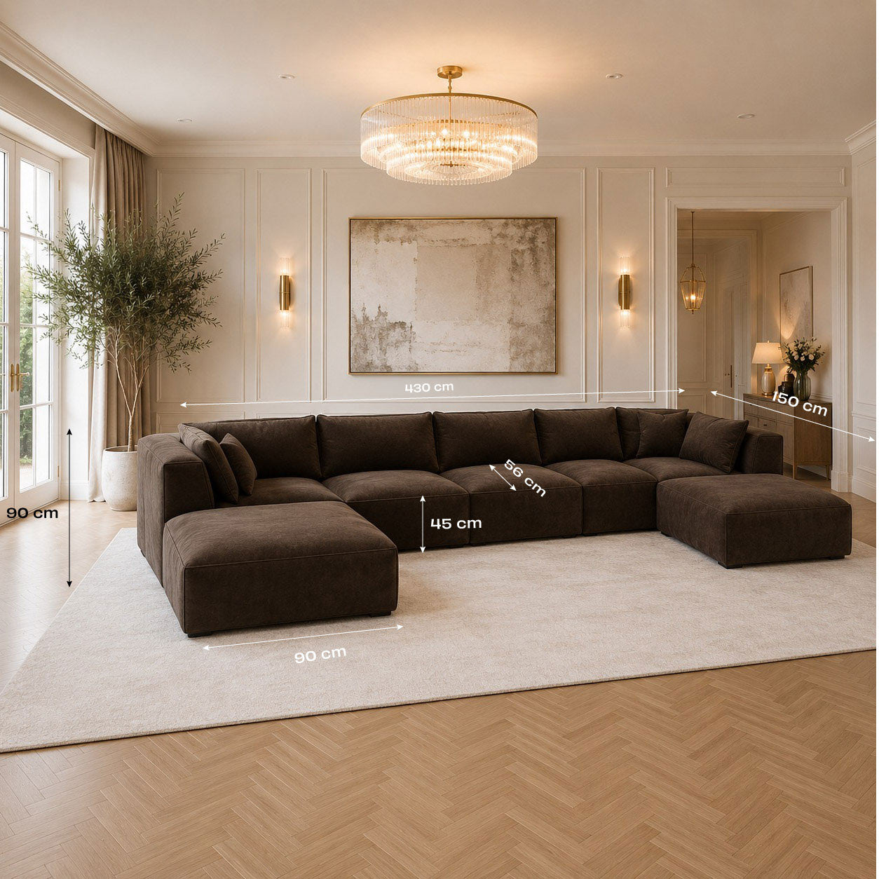 Chester Luxe XL U Shape Sofa Footstool End - Modular dimensions