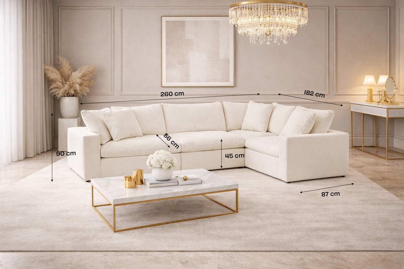 Mayfair L Shape Closed End Sofa - Modular dimensions