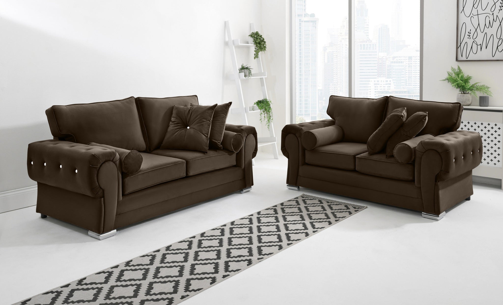 Victoria Plush 3+2 Fullback + Extra Cushions + Diamonds