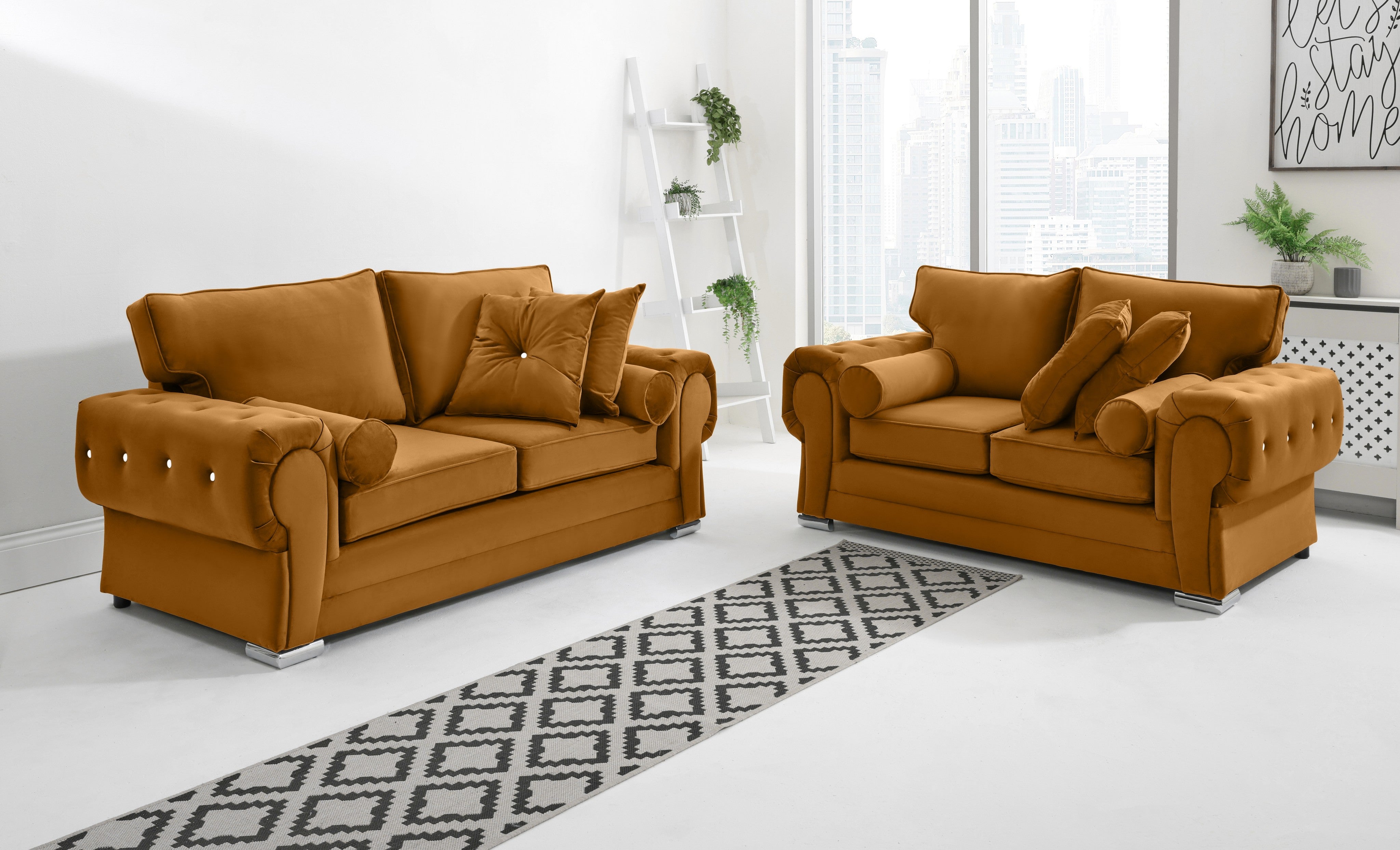 Victoria Plush 3+2 Fullback + Extra Cushions + Diamonds