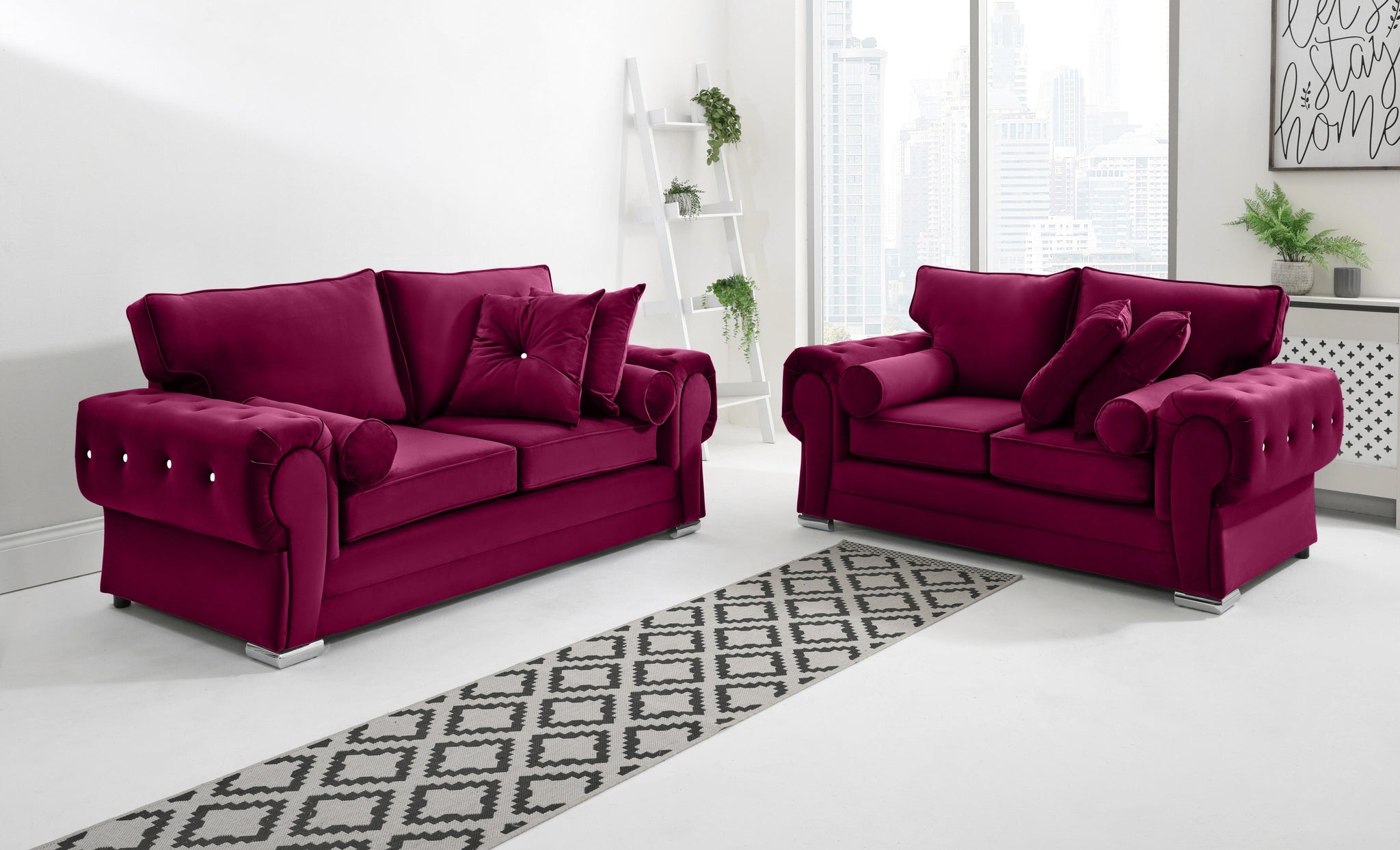 Victoria Plush 3+2 Fullback + Extra Cushions + Diamonds