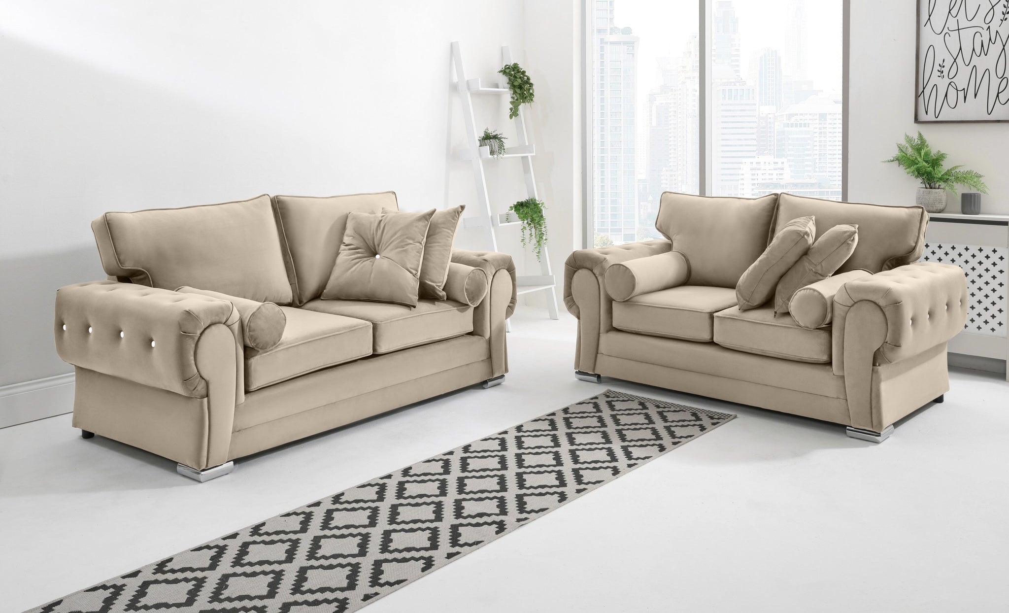 Victoria Plush 3+2 Fullback + Extra Cushions + Diamonds