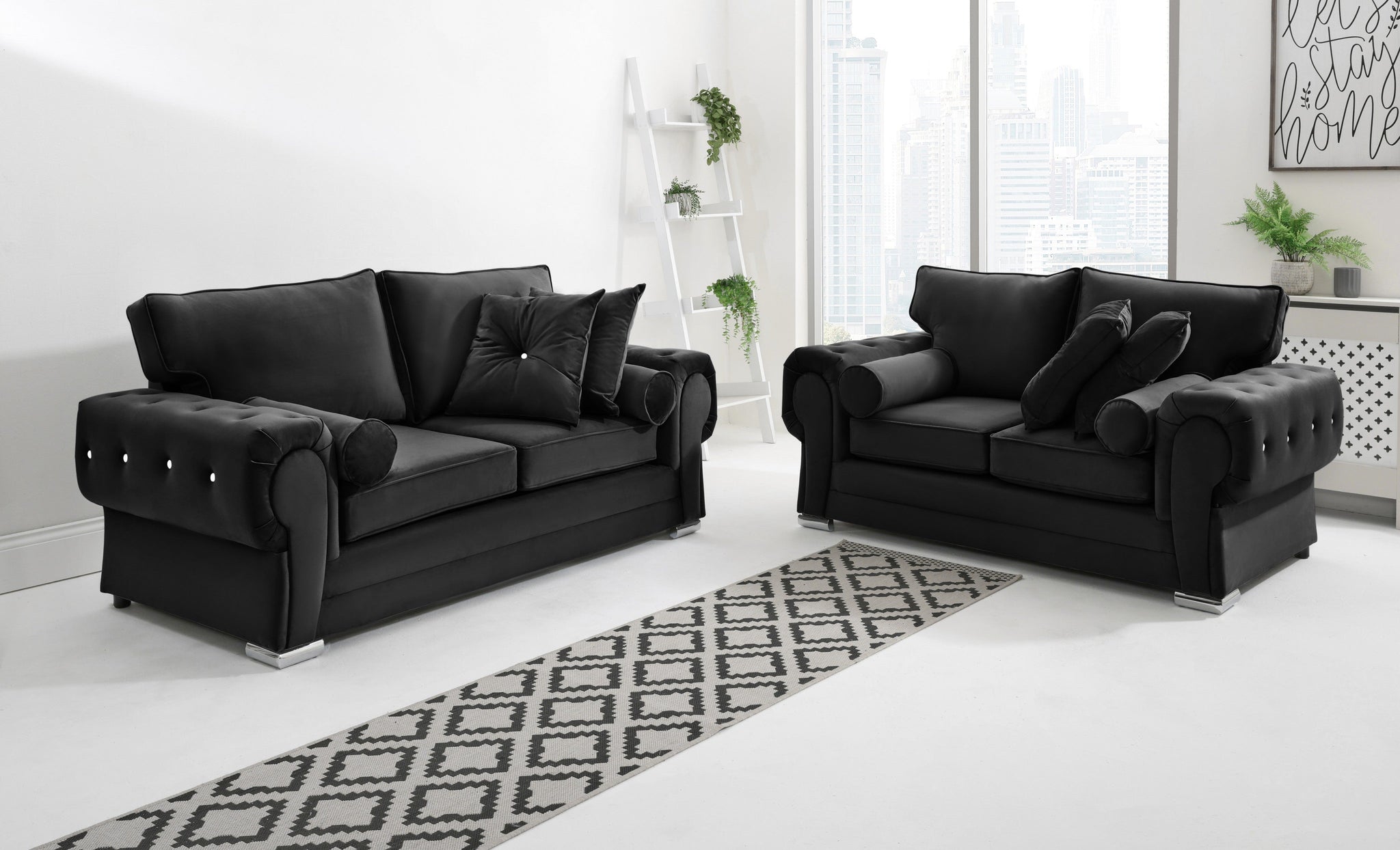 Victoria Plush 3+2 Fullback + Extra Cushions + Diamonds