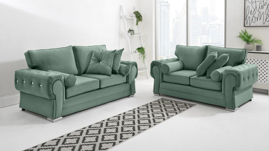 Victoria Plush 3+2 Fullback + Extra Cushions + Diamonds