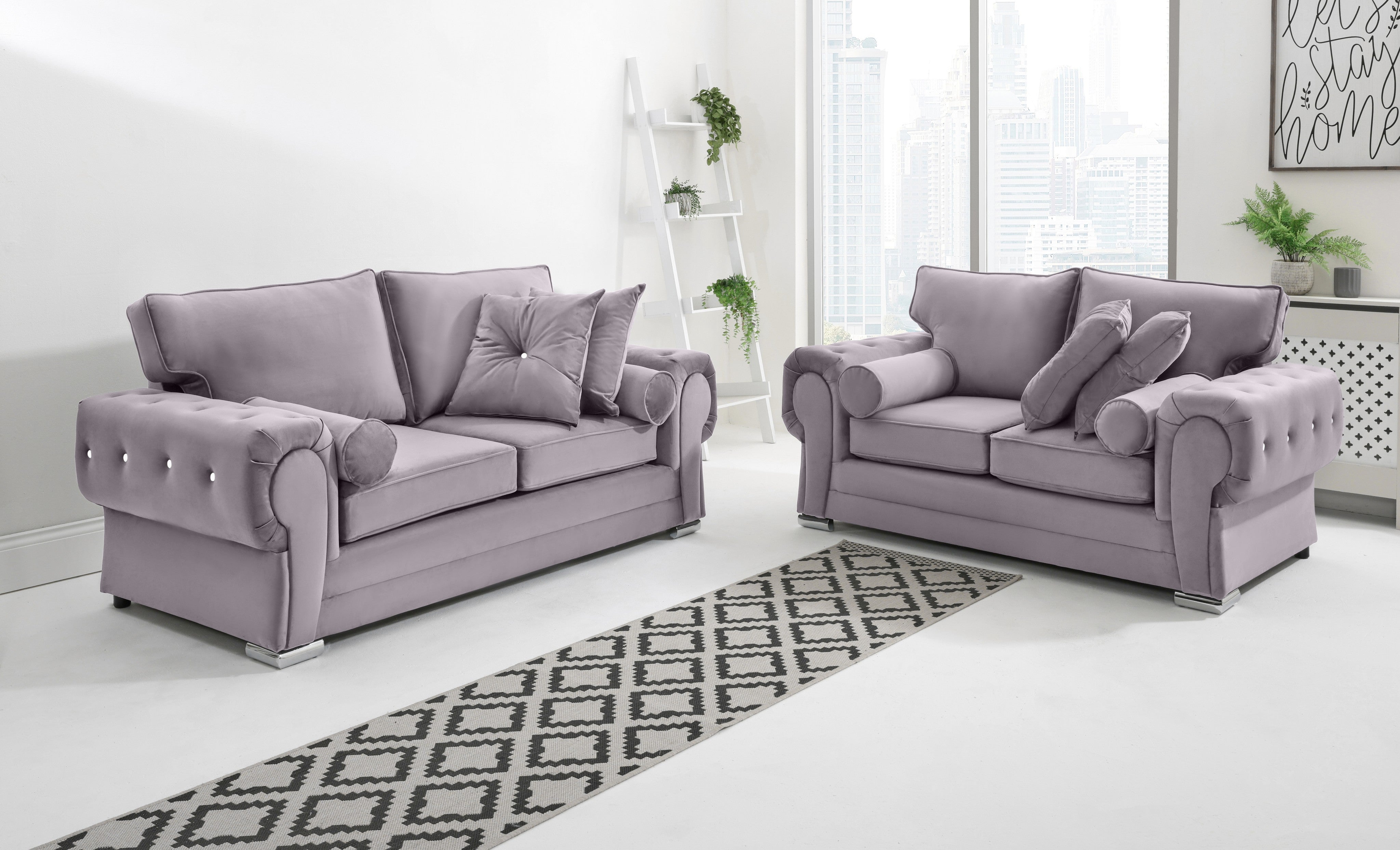 Victoria Plush 3+2 Fullback + Extra Cushions + Diamonds