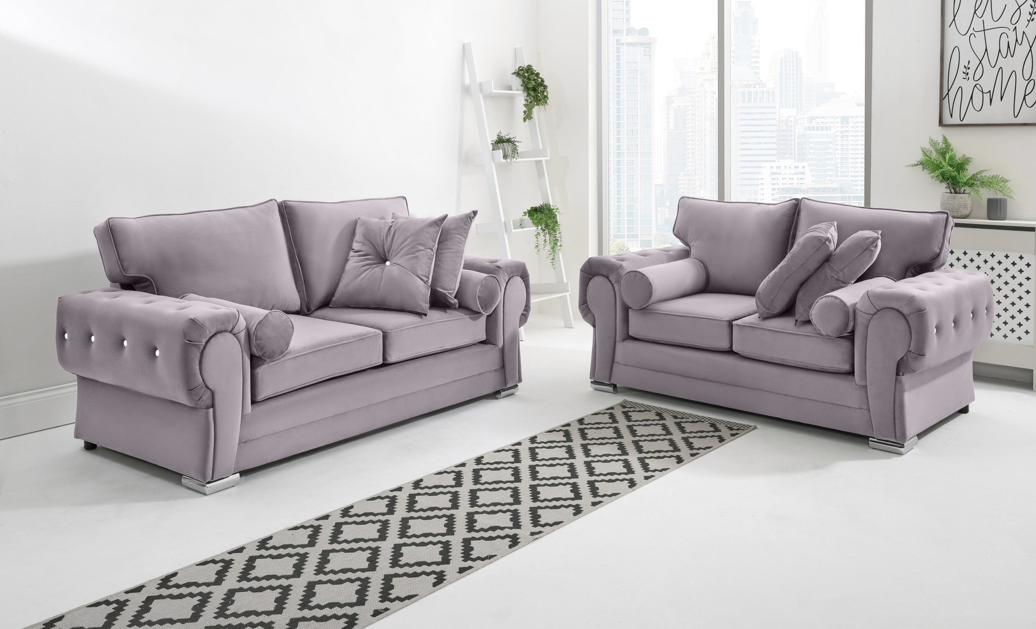 Victoria Plush 3+2 Fullback + Extra Cushions + Diamonds