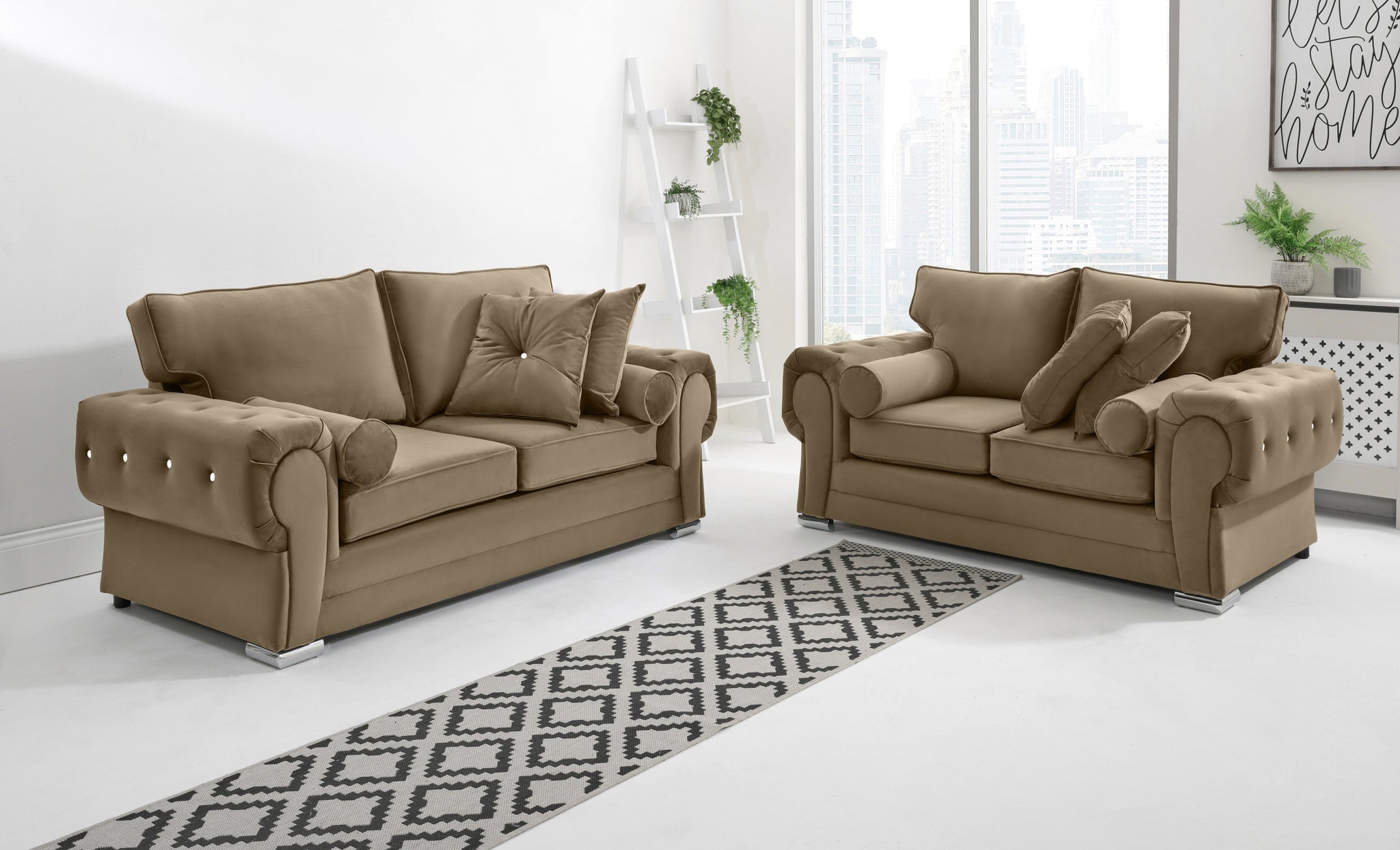 Victoria Plush 3+2 Fullback + Extra Cushions + Diamonds