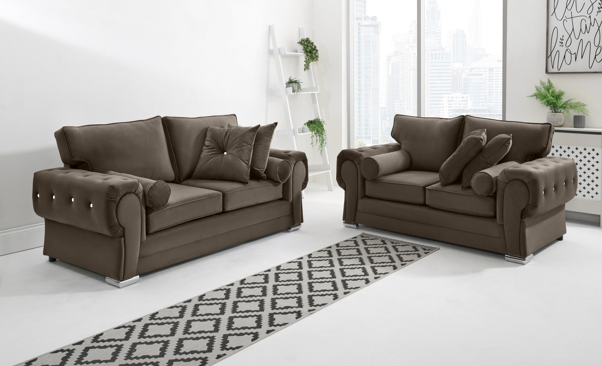 Victoria Plush 3+2 Fullback + Extra Cushions + Diamonds