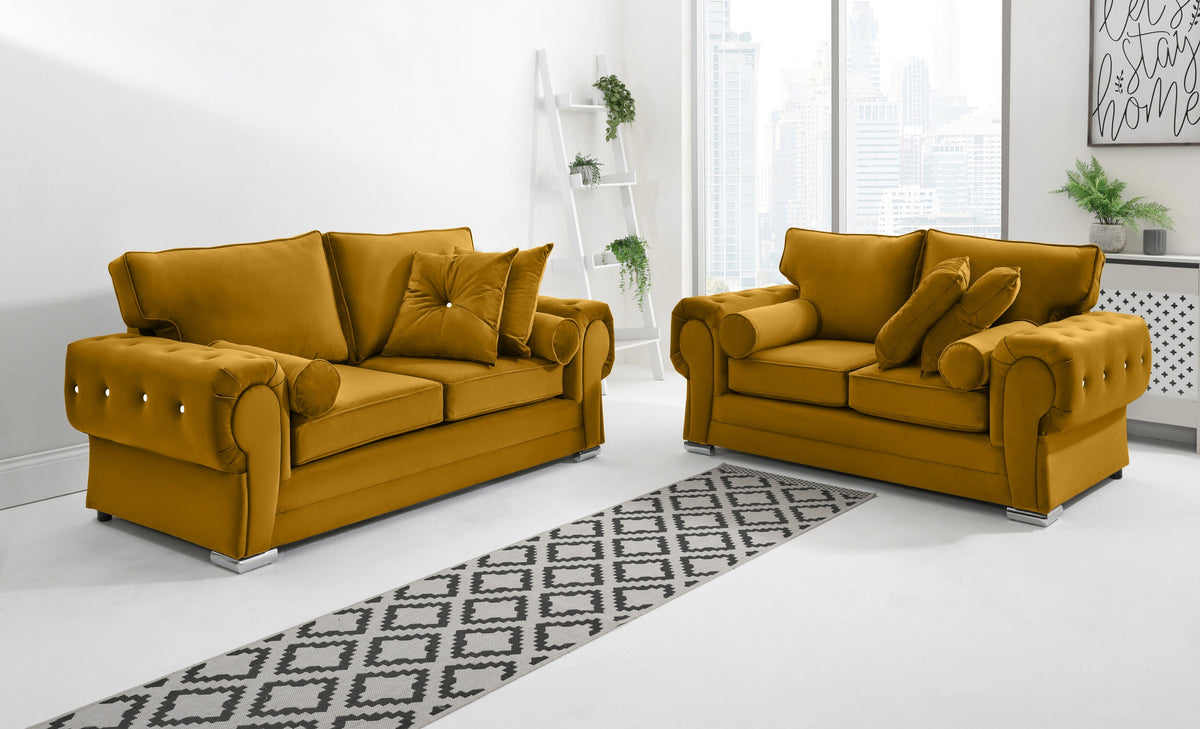 Victoria Plush 3+2 Fullback + Extra Cushions + Diamonds