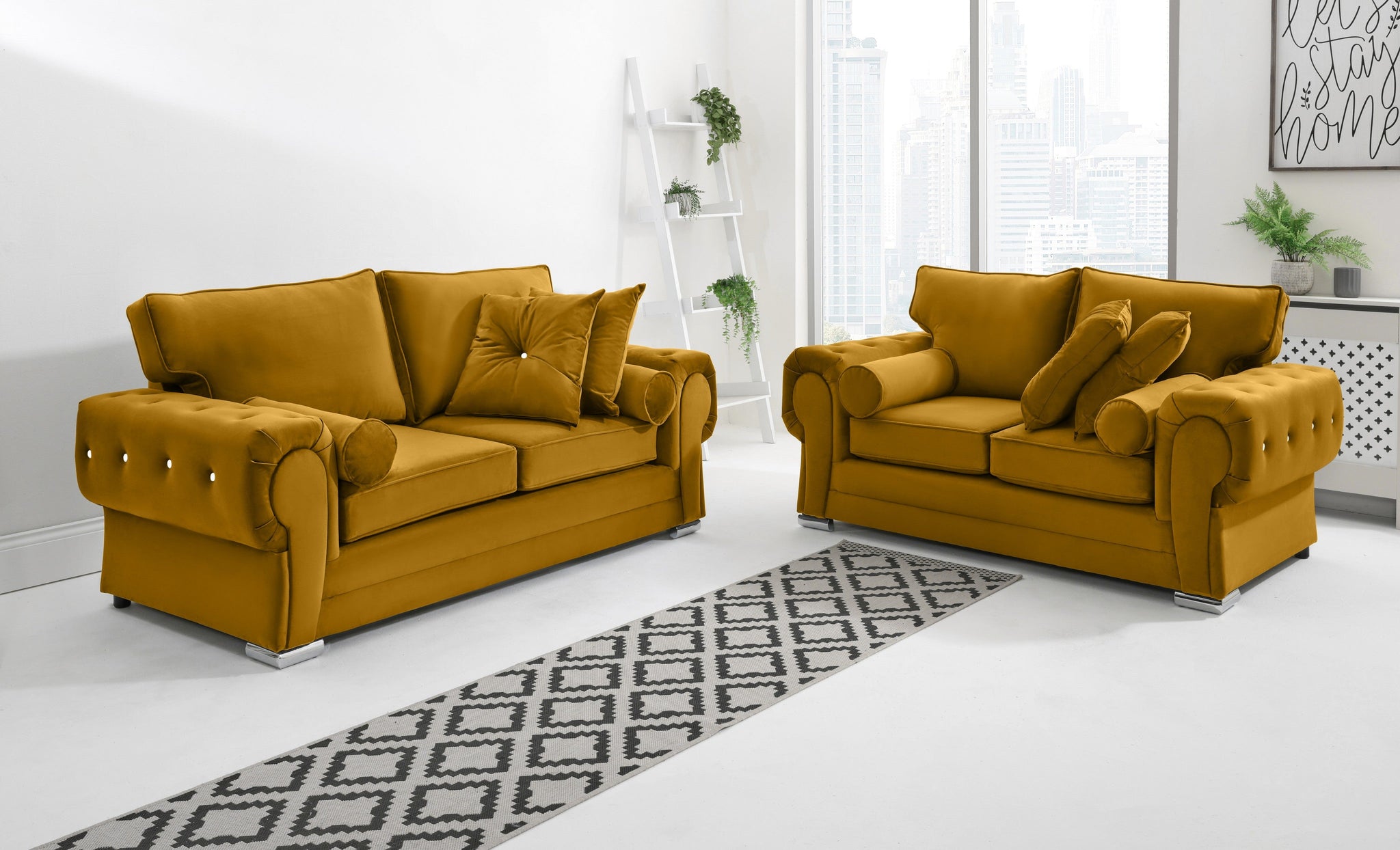 Victoria Plush 3+2 Fullback + Extra Cushions + Diamonds