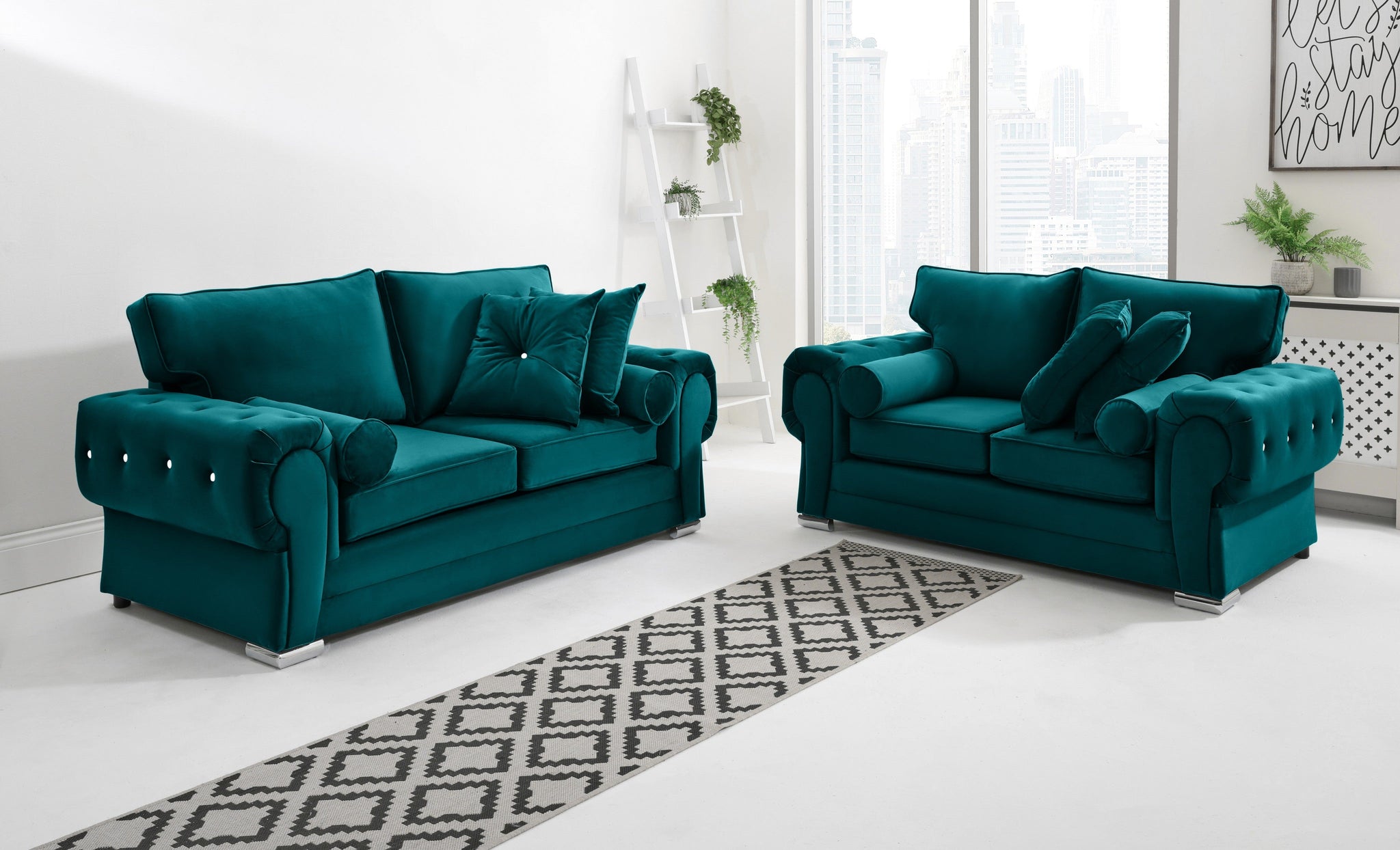 Victoria Plush 3+2 Fullback + Extra Cushions + Diamonds