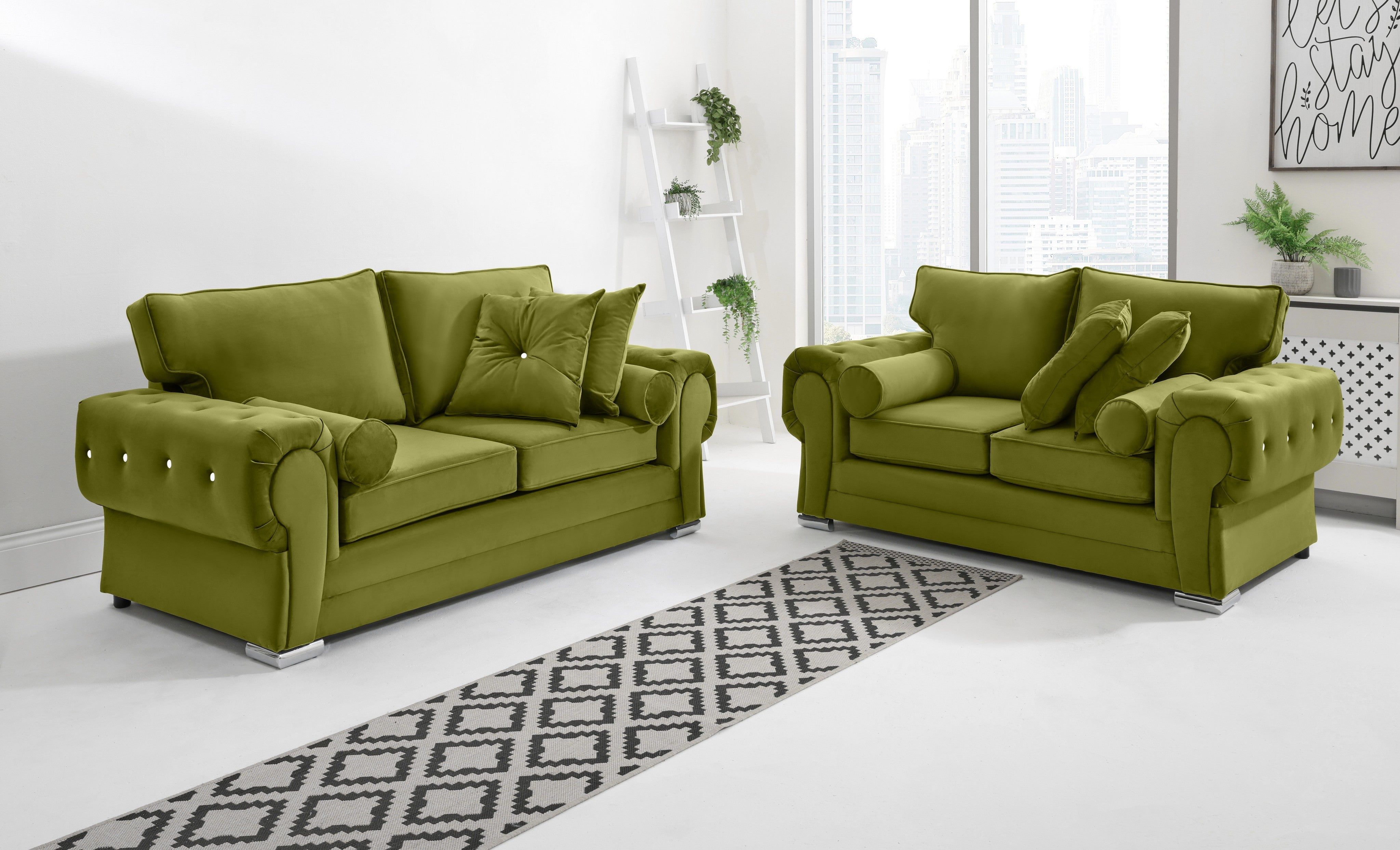 Victoria Plush 3+2 Fullback + Extra Cushions + Diamonds