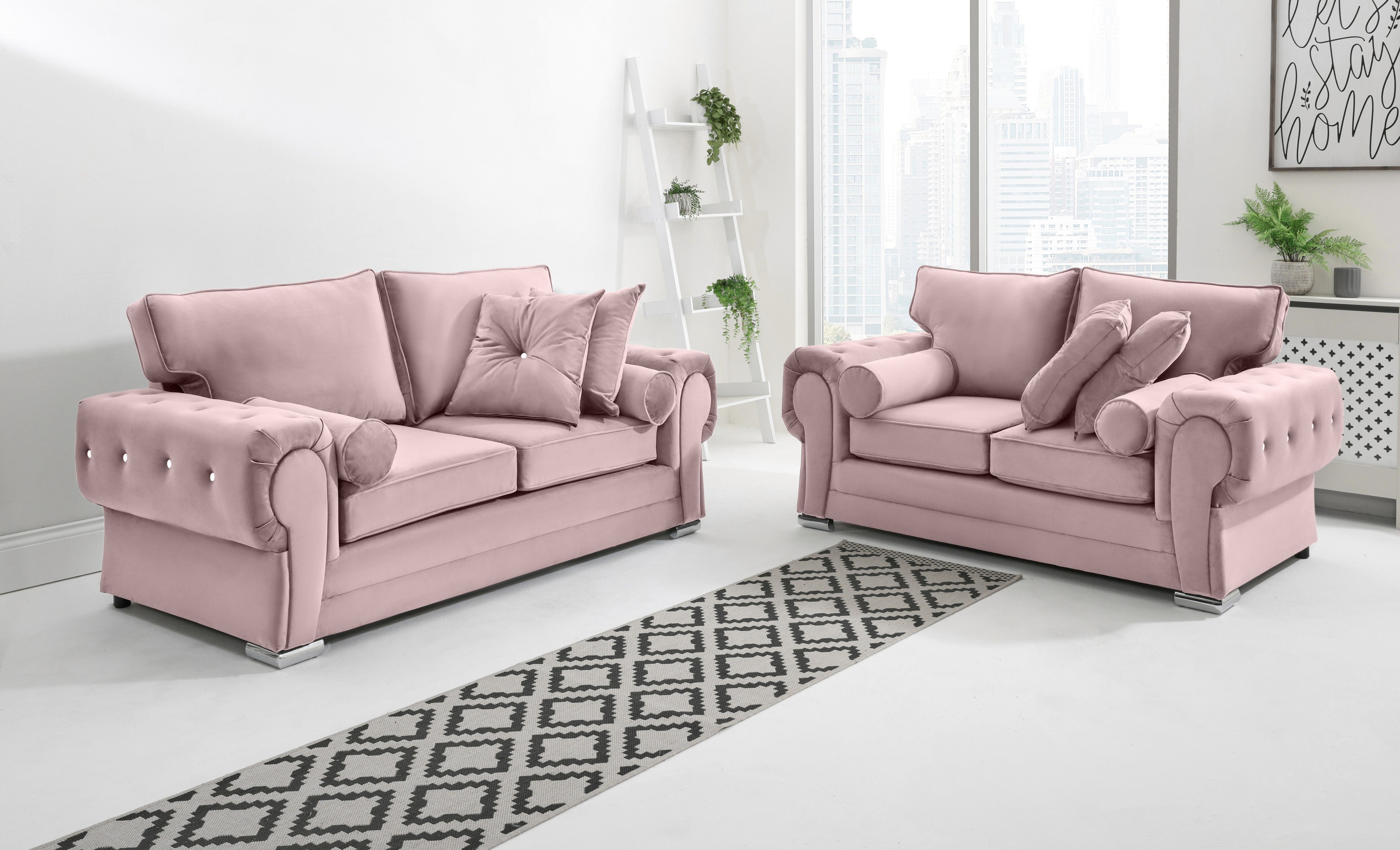 Victoria Plush 3+2 Fullback + Extra Cushions + Diamonds