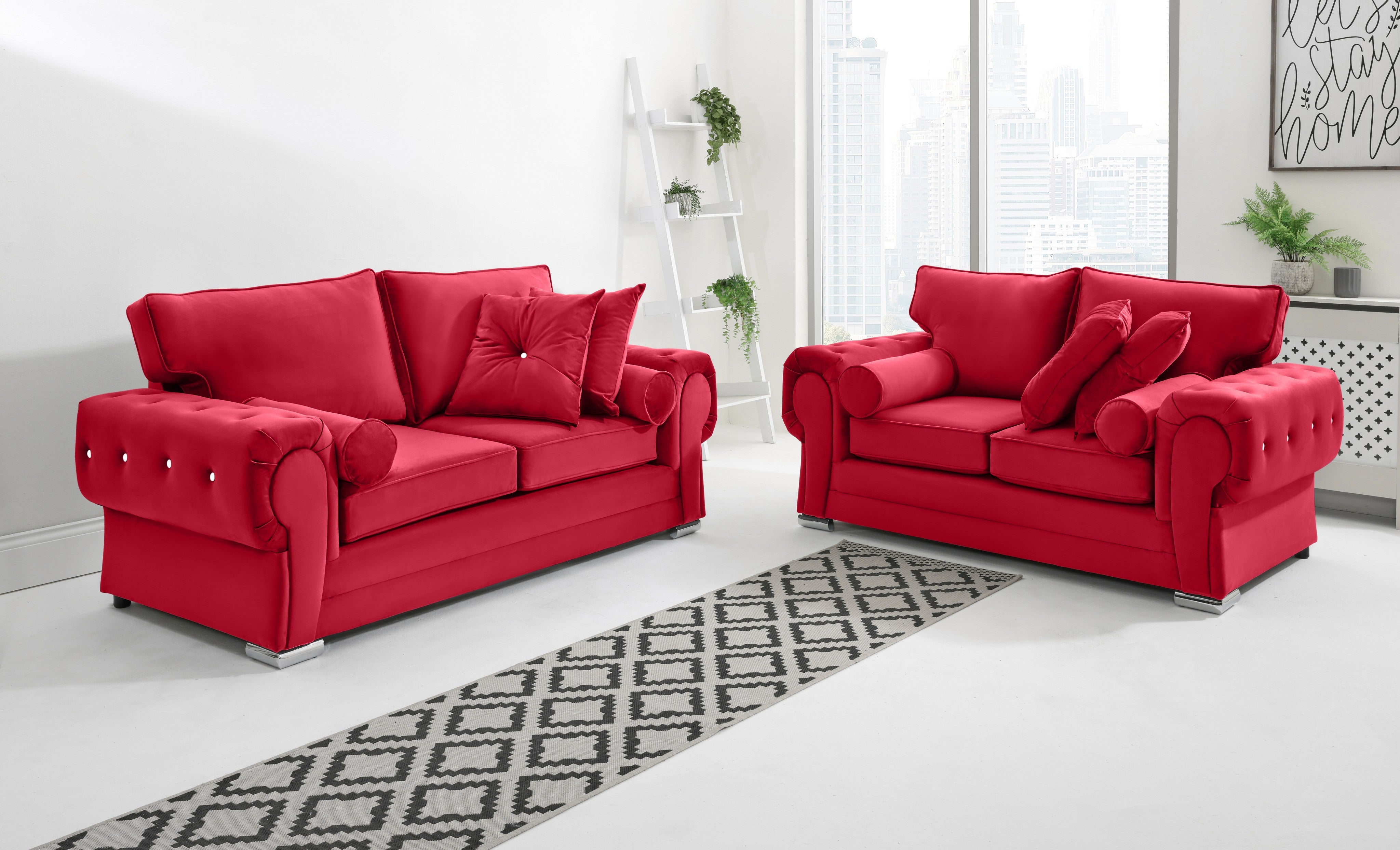 Victoria Plush 3+2 Fullback + Extra Cushions + Diamonds