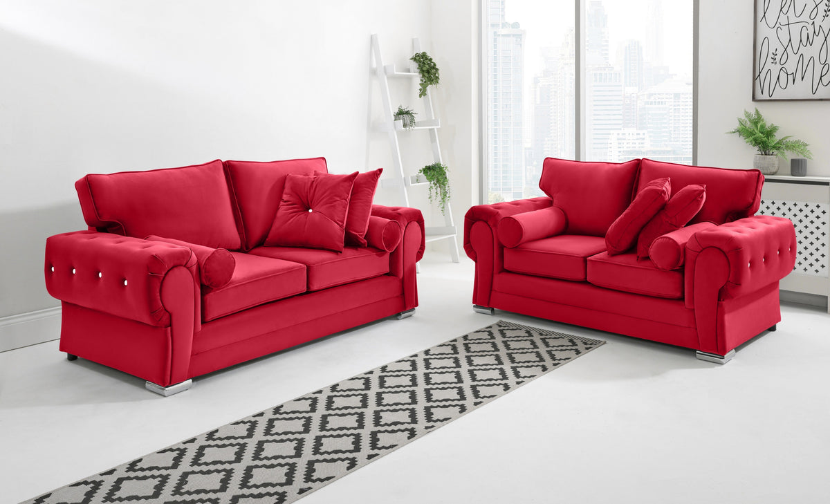 Victoria Plush 3+2 Fullback + Extra Cushions + Diamonds