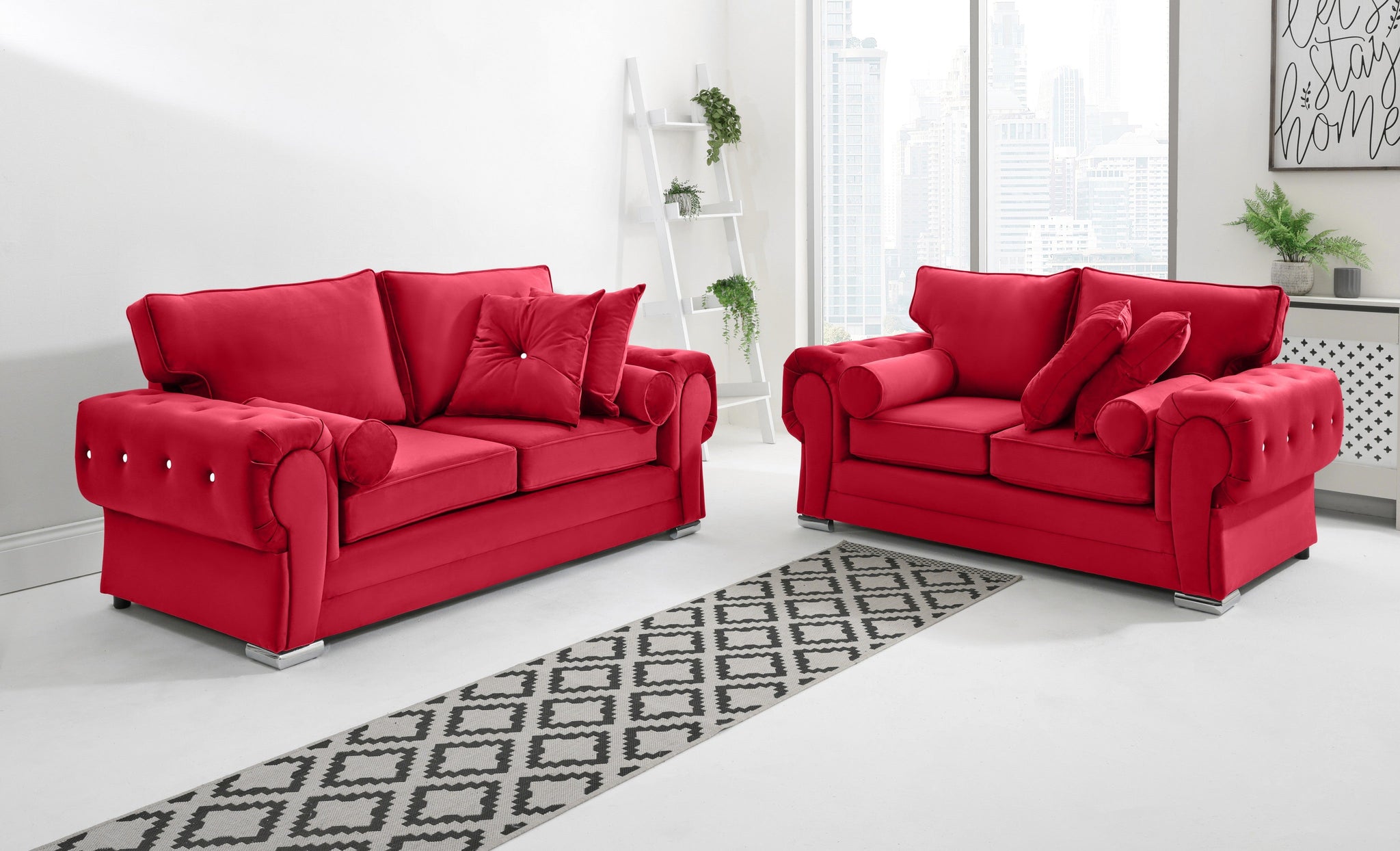 Victoria Plush 3+2 Fullback + Extra Cushions + Diamonds