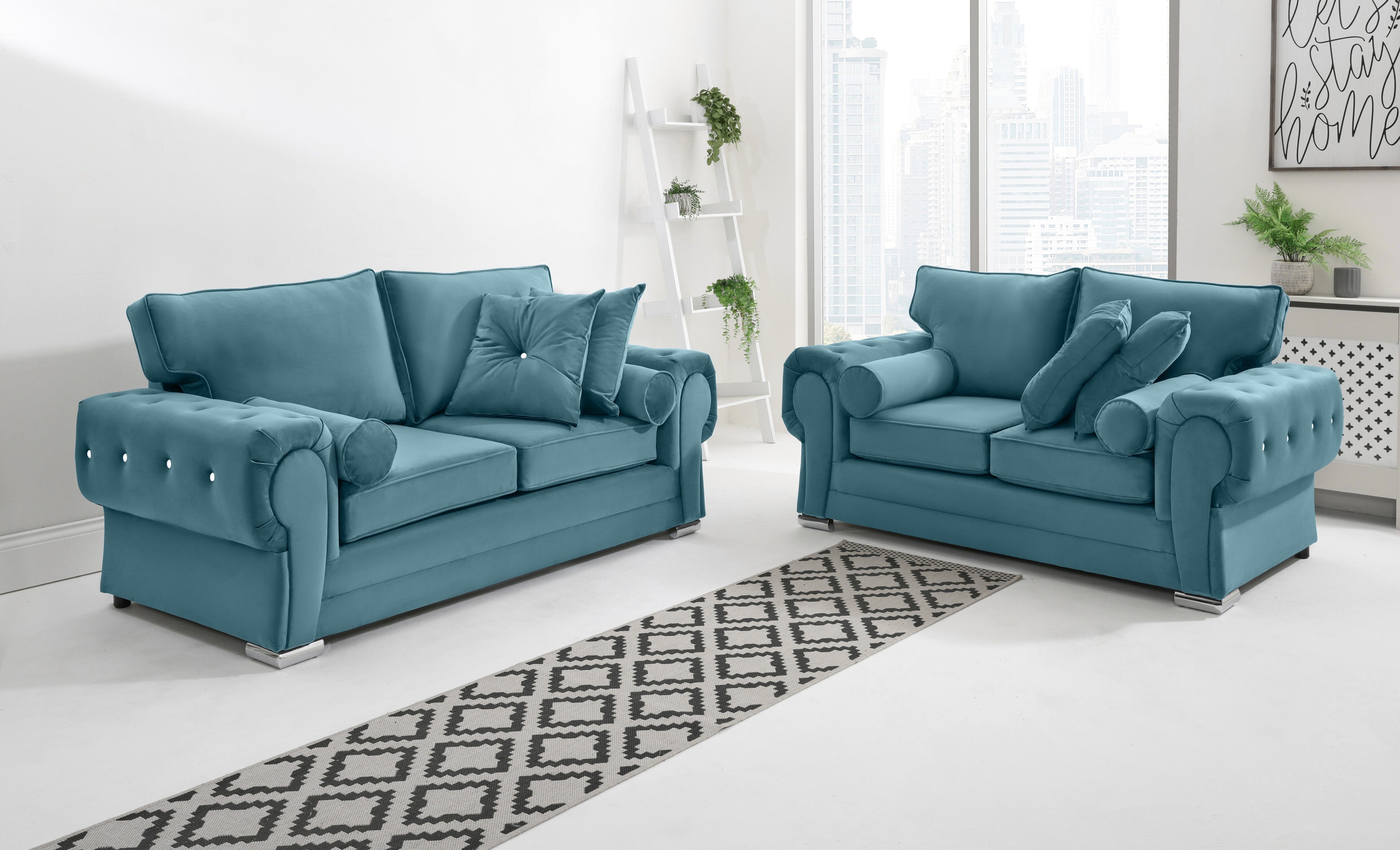 Victoria Plush 3+2 Fullback + Extra Cushions + Diamonds