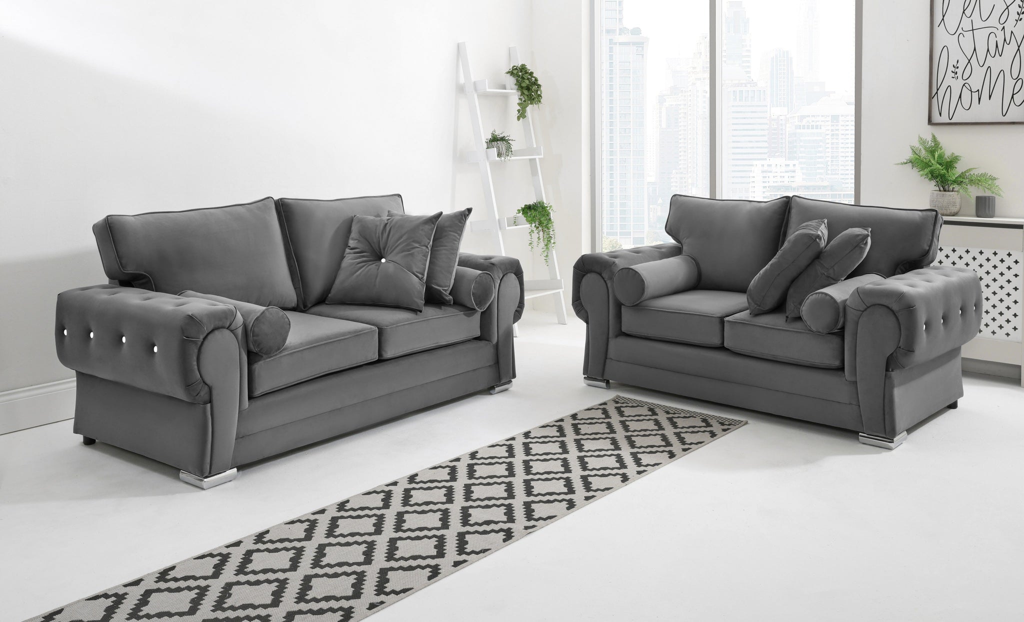 Victoria Plush 3+2 Fullback + Extra Cushions + Diamonds