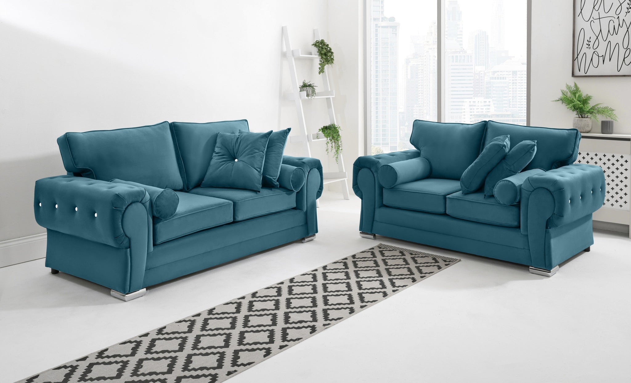 Victoria Plush 3+2 Fullback + Extra Cushions + Diamonds