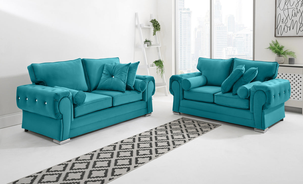 Victoria Plush 3+2 Fullback + Extra Cushions + Diamonds