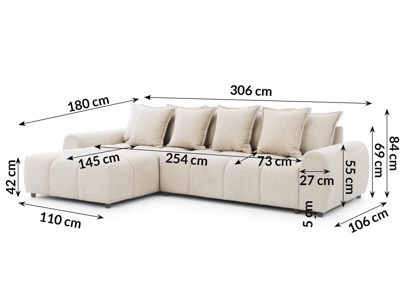 Brixton Corner L - Shape Sofa dimensions