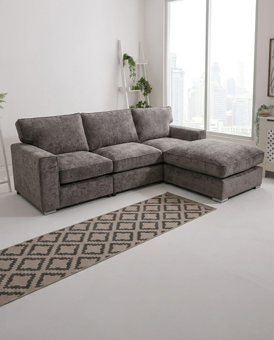 Sorrento Stone Textured Fabric Corner Lounge