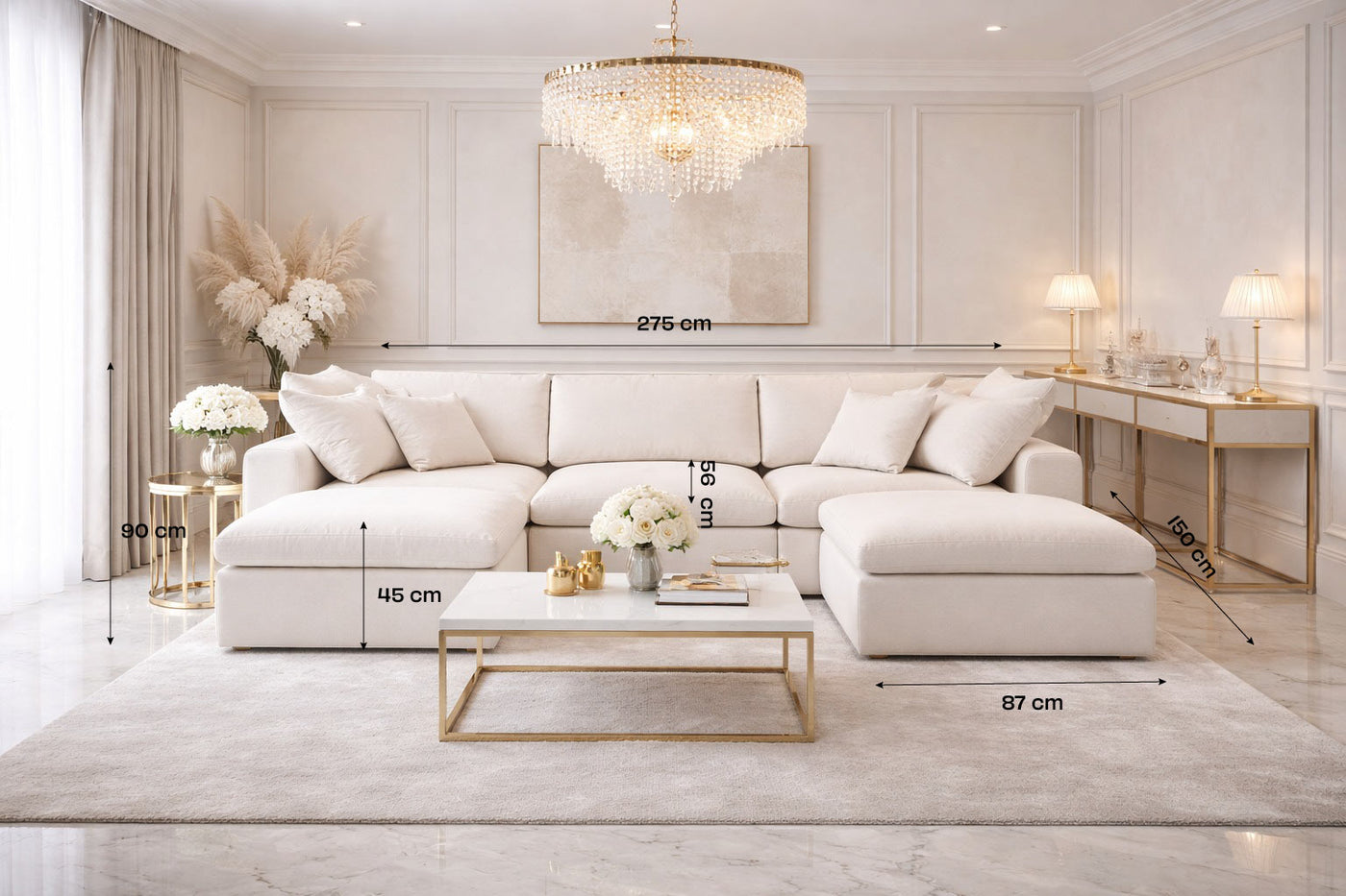 Mayfair U Shape Sofa Footstool X2 - Modular dimensions