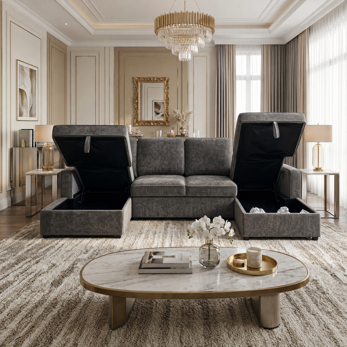 Rovello U-Shape Double Storage Sofa Bed