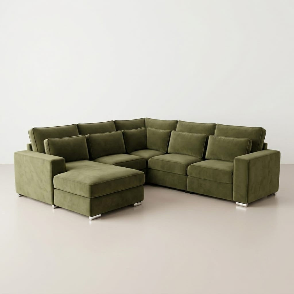 Monroe Olive Green Velvet Corner Sofa with Chaise