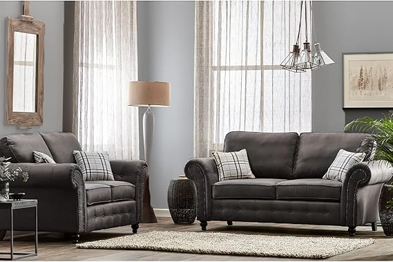 Hugo Black Bonded Leather 3+2 Sofa Set