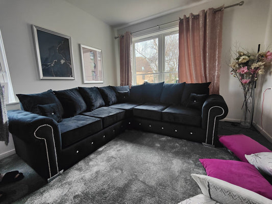 Olympia Corner - Black Scatterback - Sofa Empire UK